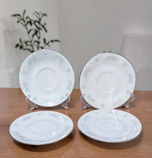 China Garden Prestige China Saucers 6" Floral Platinum Trim Set of 4